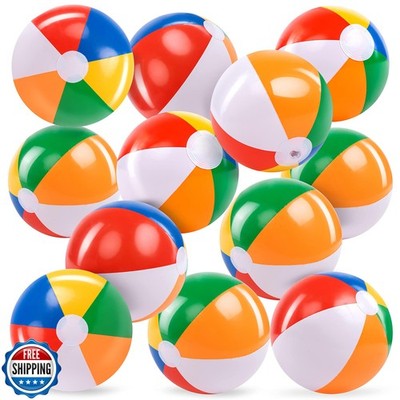 JOYIN Rainbow Beach Balls(12 Pack), 12'' Inflatable Swimming Pool Toys for Su