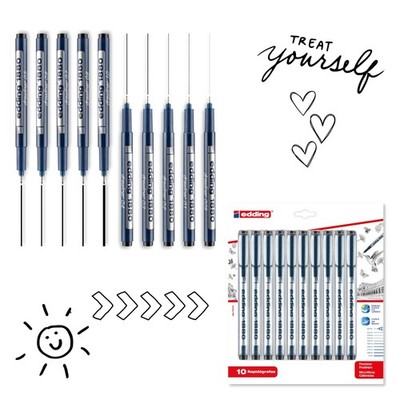 10 PCS 1880 Drawliner Fineliner Technical Pen Set Black 0.051 mm Nib Sizes