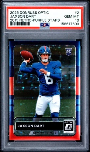2025 PANINI DONRUSS OPTIC 2015 RETRO PURPLE STARS #2 JAXSON DART RC 20/25 PSA 10