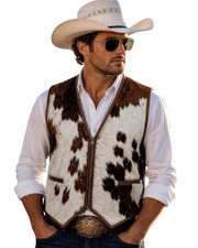 Handmade Hair on Cowhide Vest Brown Western Cowboy Zipper Waistcoat Size XS-5XL.