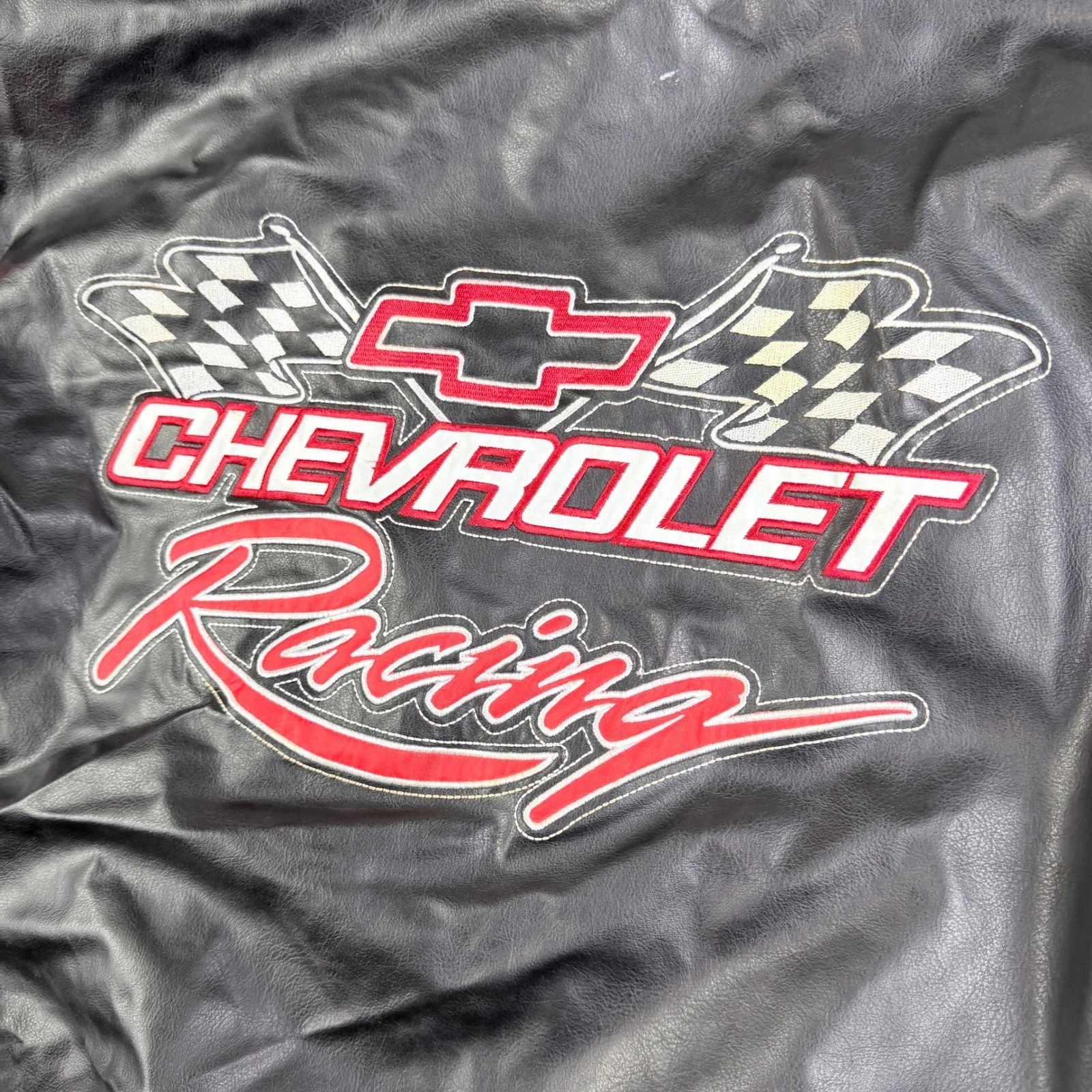 Chevrolet Racing Varsity Jacket Black Red Faux Leather Wool Blend Mens XL - product detail image 3
