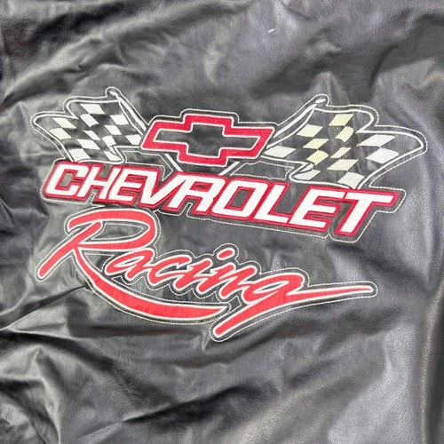 Chevrolet Racing Varsity Jacket Black Red Faux Leather Wool Blend Mens XL image 3