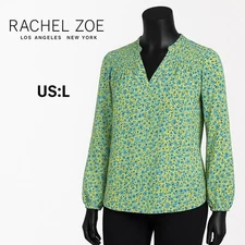 Rachel Zoe Shirt Womens L Tie Neck Puff Sleeve Floral Boho Hippie Business Top