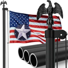 25FT Heavy Duty Flag Pole, 11 Gauge & 2-1/2'' Bottom Tube Aluminum | Complete...