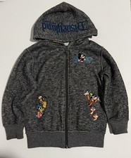 Disney Mickey Mouse Embroidered Gray Zip Up Hoodie Kids xS Goofy, Donald Duck