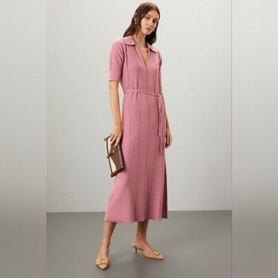 Rtr Sz Xs Adam Lippes Collective Strick Kragen Kleid Pullover Gürtel Staub Pink