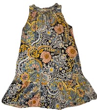 Ann Taylor Loft Women’s S Boho Sleeveless Shift Dress Floral Tunic Tank Ruffles