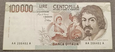 100000 LIRE CARAVAGGIO 1° TIPO TRIPLA A PRIMA SERIE 25/10/1983 RARISSIMA BB - Bild 1 von 3