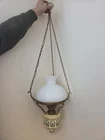 Antique Hanging Ceiling Light Milk Glass Shade Brass Pendant Lantern 775&6