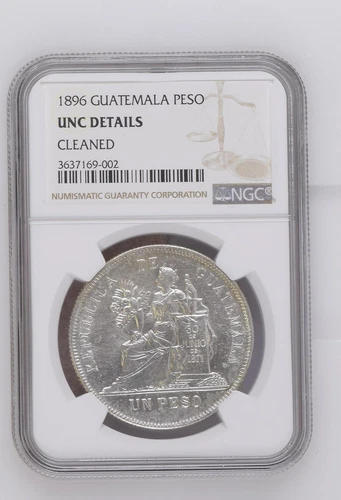 1896 GUATEMALA Silver PESO NGC UNC-DETAILS