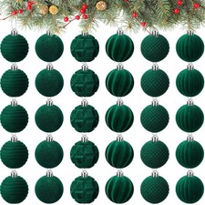 Menkxi 30 Pcs Velvet Christmas Balls Ornaments 2 Inch Green Flocked Christmas...