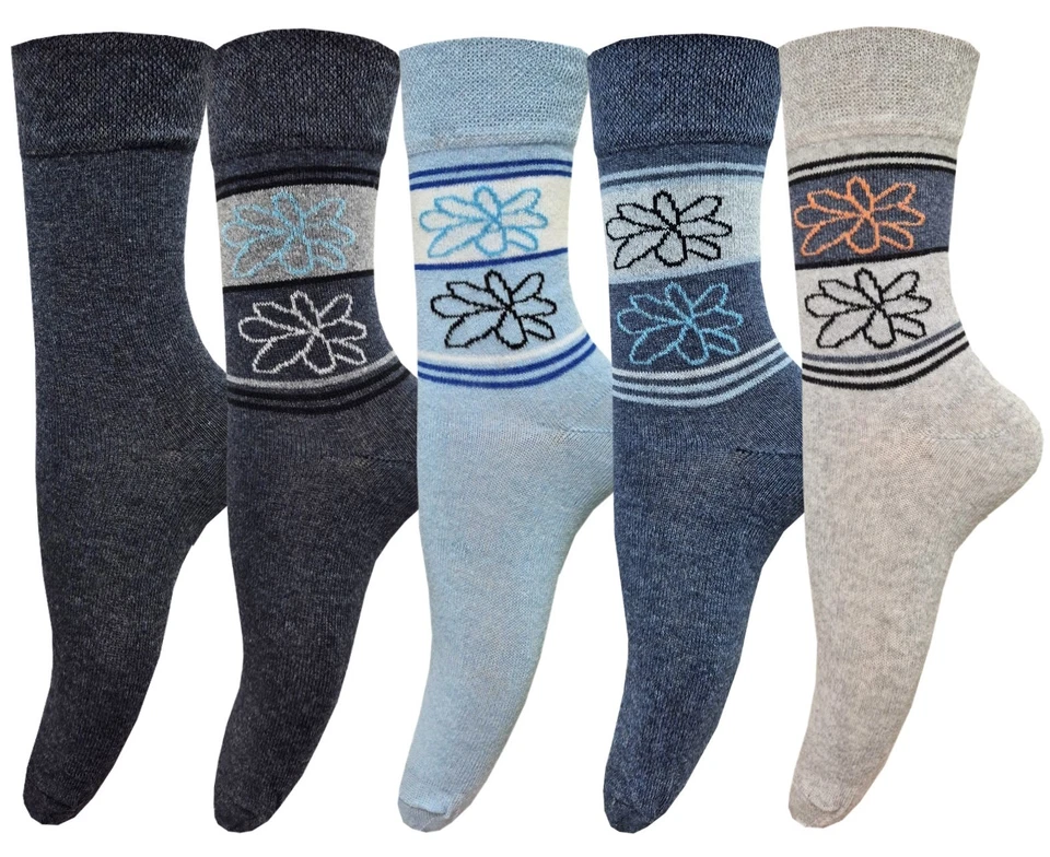 BAKIS TEXTIL-IMPORT-EXPORT 5-30 Paar Damen Gesundheitssocken ohne Gummi Diabetiker Socken Baumwolle 35-42