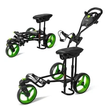 Jovial Foldable 3-Wheel Golf Push Cart - New Deluxe Scorecard Holder - Black