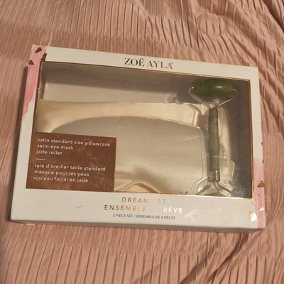 New RP$70 Zoe Ayla Satin Pillow Case, Eye Mask and Jade Facial Roller Dream Set