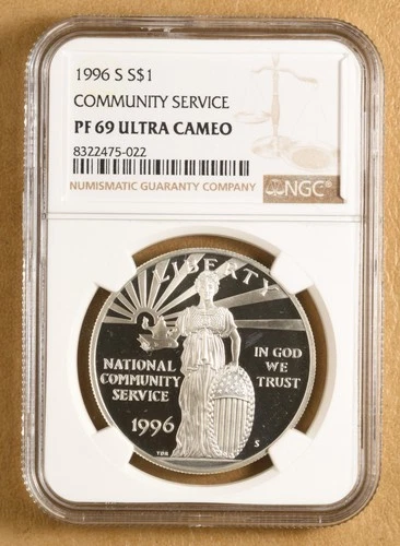 1996 S Community Service Commemorative Silver Dollar NGC PF 69 Ultra Cameo