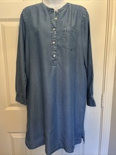 LOFT Sz M Popover Shift Dress LS Flowy Blue Chambray Comfy EUC!