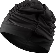 Swim Caps for Women Swimming,1 Pcs Fabric Nylon Cloth Swim Cap, Comfort Pleated
