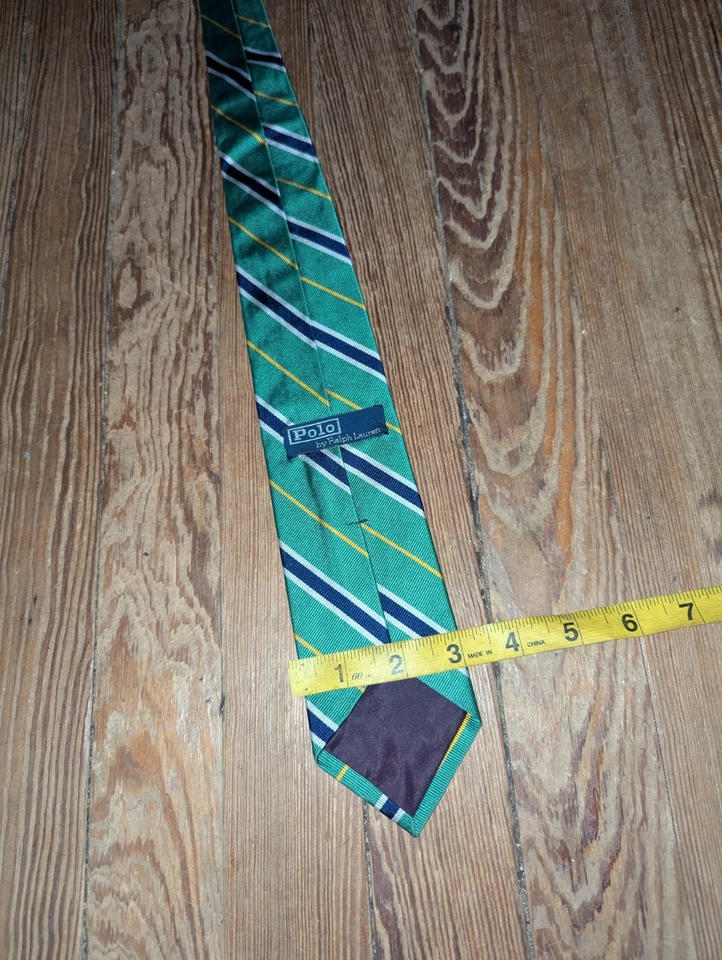 Vintage Polo Ralph Lauren Silk Tie Boys Green Striped Adjustable - Image 4 of 4