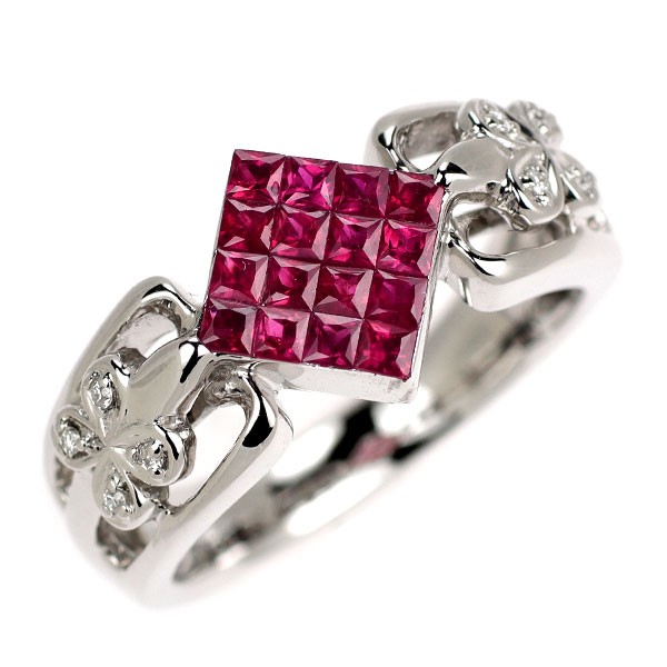 Les Essentials K18WG Ruby Diamond Ring - Auth fre… - image 1