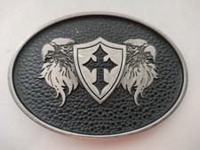 Chrome Silvertone Iron Cross Eagles Oval Belt Buckle