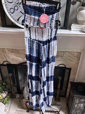NEW NWT LILLY'S KLOSET 2 pc outfit set tie dye tube top & wide leg pants sz M