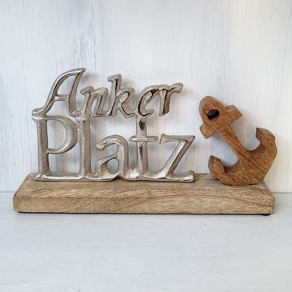 Formano Schriftzug Ankerplatz Mangoholz Aluminium 25 Cm Maritim Deko Figur-image