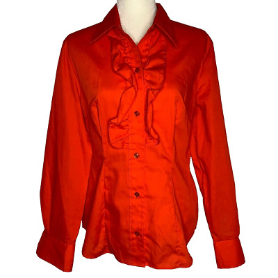Vintage Ranch Rags Western Tuxedo Shirt Womens M Red Ruffle One Point