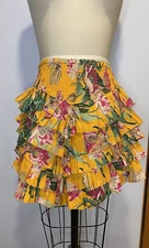 Love the Label Anthropologie Tiered Ruffle mini skirt Yellow floral M Tropical