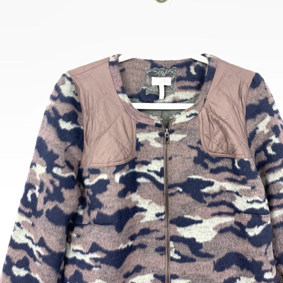 LOGO By Lori Goldstein Mujer 10 Chaqueta Grande Cepillado Camuflaje Rosa Azul Foto 2 de 4
