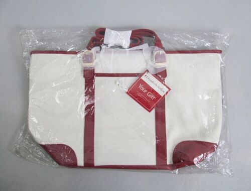 Elizabeth Arden Large Tote Bag Travel Shopping Off White Ivory Red New NWT