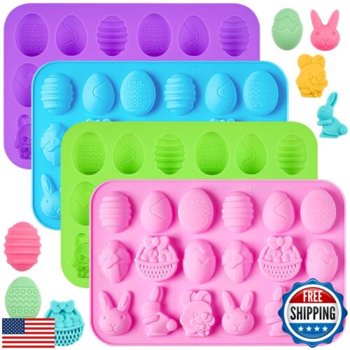 JOERSH Easter Silicone Chocolate Molds, 4 Packs Egg Rabbit Bunny Shaped Candy
