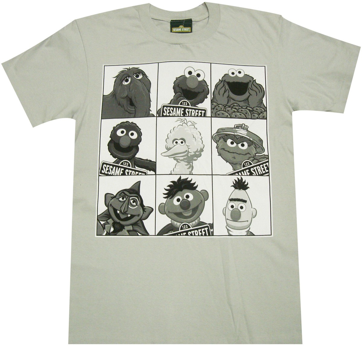Official Sesame Street Group Mug Shot Adult T-Shirt -Elmo Ernie