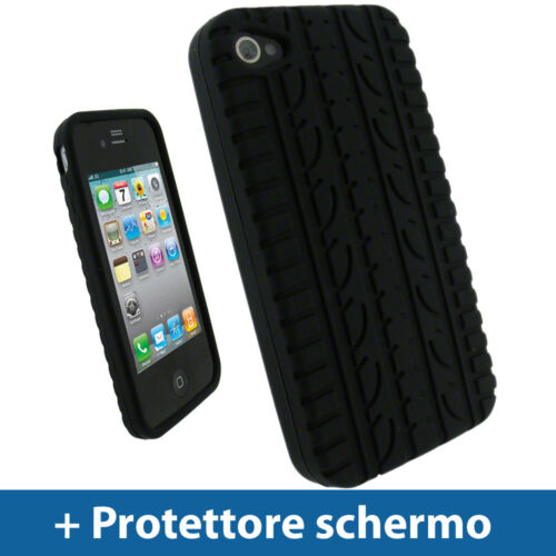 Nero Pneumatico Custodia per Apple iPhone 4 HD 16/32GB Silicone Skin Case Cover - Foto 1 di 3