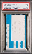 Tom Browning Sits On Rooftop Ticket 1993 Cubs Reds 7/7 PSA