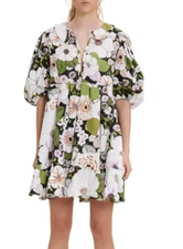 Maje Women's Fleur Puff Sleeve Cotton Dress in Flower 70S Size 38 (US M)   6287