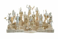 Set 12 Olympian Gods of Mount Olympus Pantheon Gold Tone Alabaster Statues 6.7"