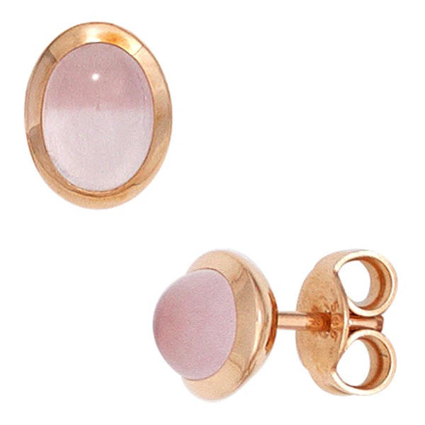 "Jobo\"42435\"Ohrstecker Oval 585 Gold Rotgold 2 Rosenquarz Cabochons Rosa Ohrringe"-image