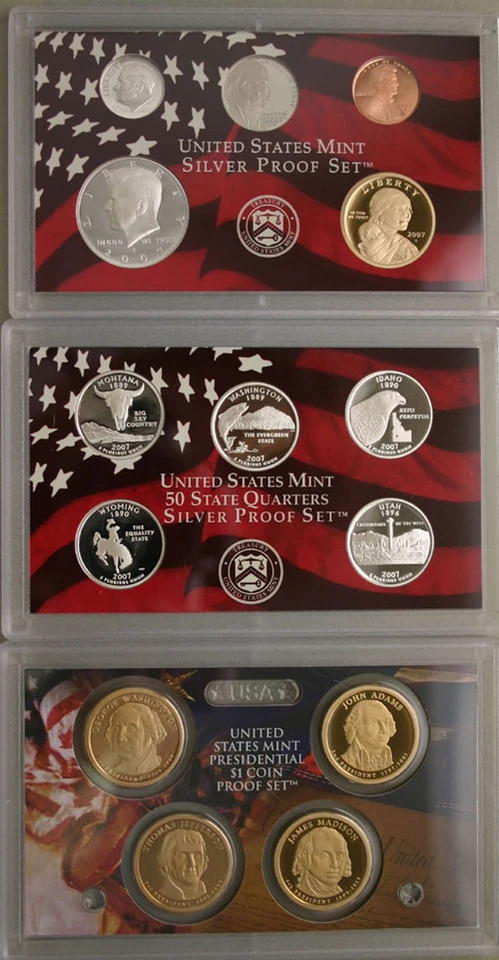 2007 S United States Mint ANNUAL 14 Coin SILVER Proof Set  - Image 3 of 4
