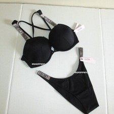 Victoria Secret Swim 32A/XS Shine Strap Bombshell Push Up Top Bikini Set 2 Cups