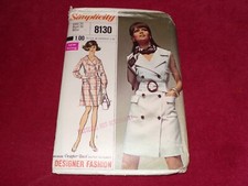1969 SIMPLICITY 8130 - LADIES DESIGNER DOUBLE BREAST COAT DRESS PATTERN 14FF