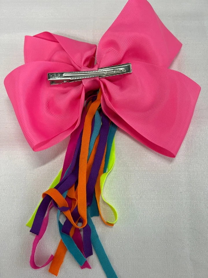 Clip de moño grande JoJo Siwa rosa intenso cinta multicolor corazón holográfico Foto 2 de 4