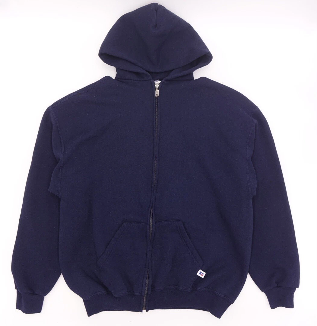 Size XL Vintage Russell Athletic Zip-up Hoodie Made In Mexico Navy