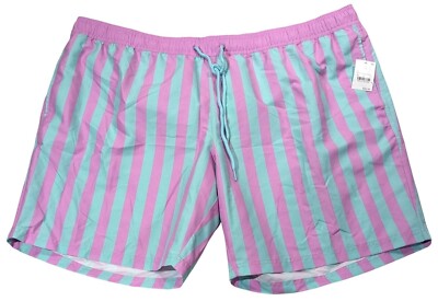 Mens sz XXL Mad Engine Swim Shorts Pink/Blue Striped Mesh Lining