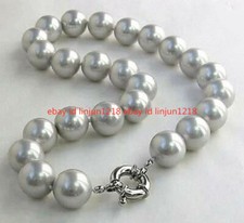 Genuine 8/10/12mm Pretty Gray Shell Pearl Not Pearl Round Beads Necklace 18"