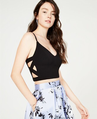 New $219 Speechless Juniors Black Cutout V-Neck Sleeveless Crop Party Top Size 5