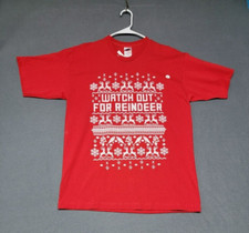 NWT~ "Watch out for Reindeer" Midwest RED Crew Tee~Unisex L Completely USA Made