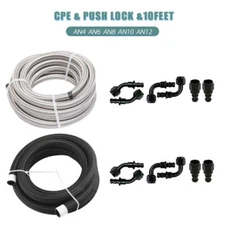 10FT Braided CPE Fuel Oil Line & 4/6/8/10/12AN Push Lock Hose End Fittings Kit