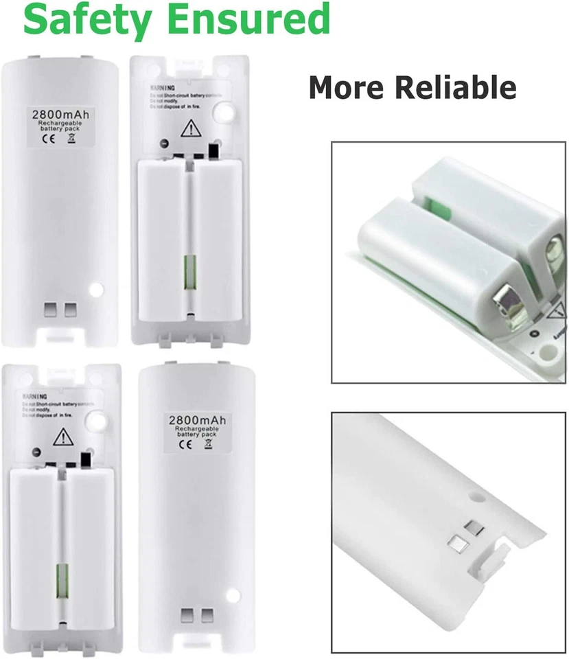 Rechargeable Batteries 4 Pack for Nintendo Wii/Wii U RemoteController 2800mAh - Image 4 of 4