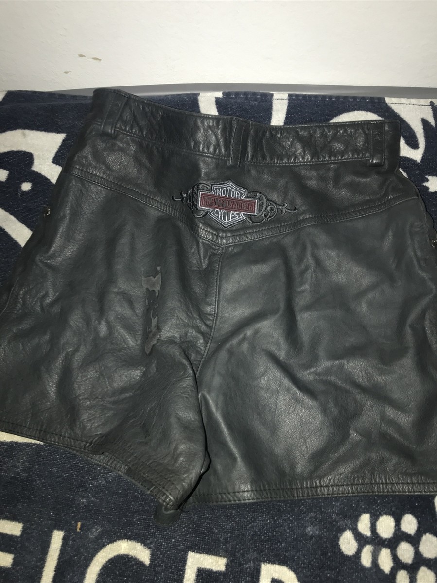 VTG 1993 Harley Davidson Black Leather Hi Waist Shorts Biker VTG 1993 Harley Davidson Black Leather Hi Waist Shorts Biker
