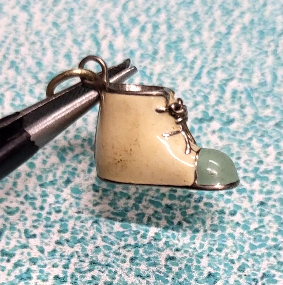 925 Argento Sterling Smalto Scarpa Ciondolo 1.5cm Vintage Mini Ciondolo - Immagine 3 di 4